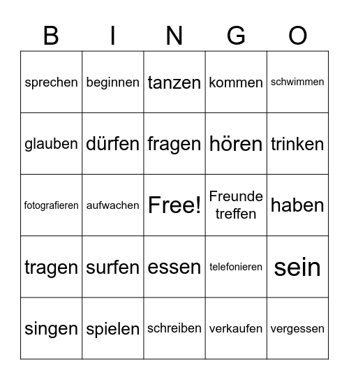 Verbs :) Bingo Card