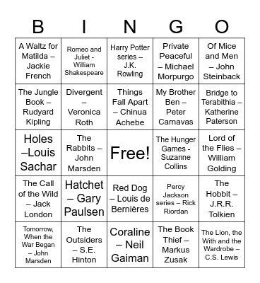 Book Titles Bingo Card