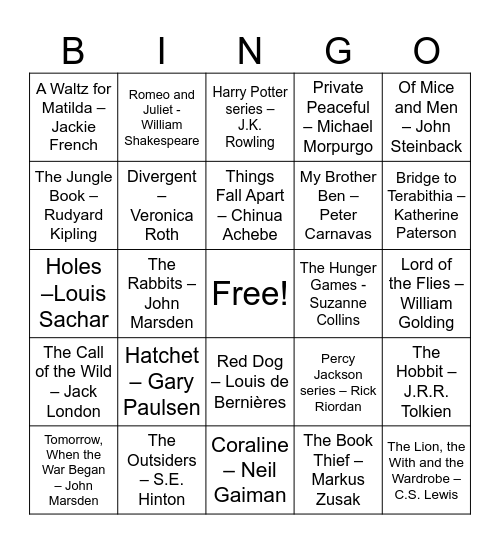 Book Titles Bingo Card