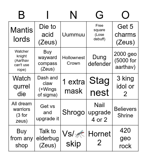 Hollownest bingo Card