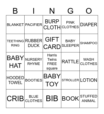 Evaleen's Baby Shower Bingo Card