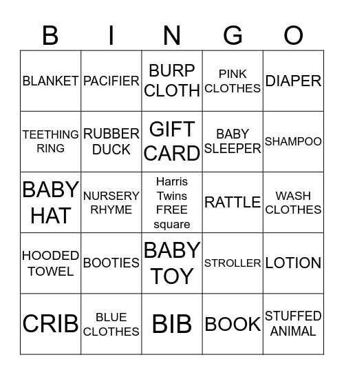 Evaleen's Baby Shower Bingo Card