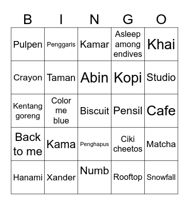 Syanaz Bingo Card