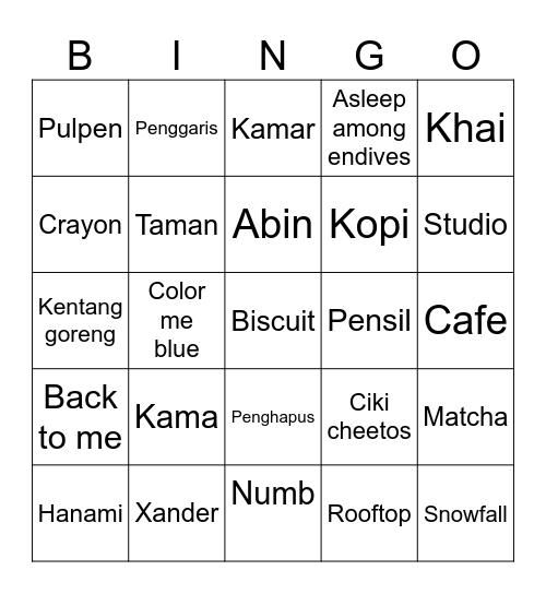 Syanaz Bingo Card