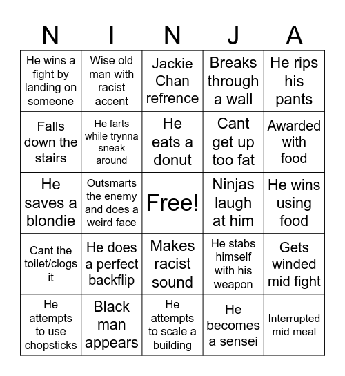Beverly Hills Ninja Bingo Card