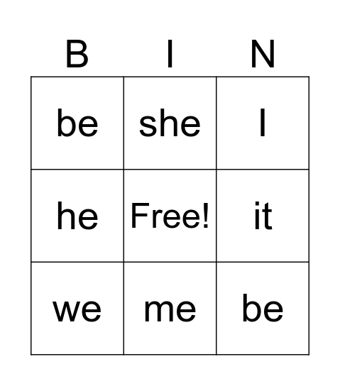 Tricky Words Bingo Card