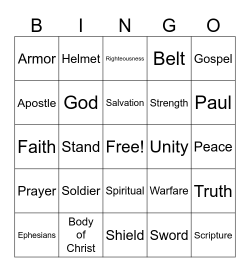 Full Armor Bingo Card