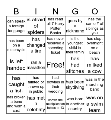FIND A YOUNG MARRIED WHO ........ Bingo Card