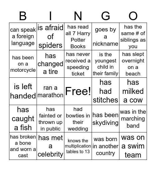 FIND A YOUNG MARRIED WHO ........ Bingo Card