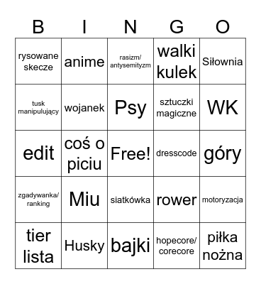 tiktok bingo Card