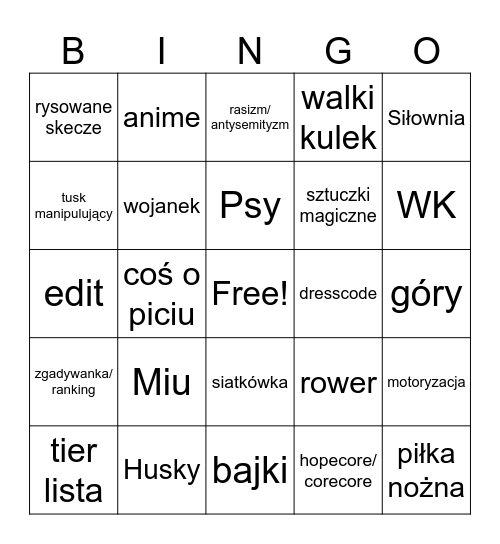 tiktok bingo Card