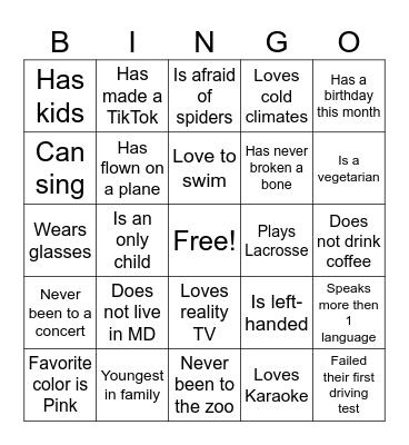 Church Ice Breaker Bingo Card