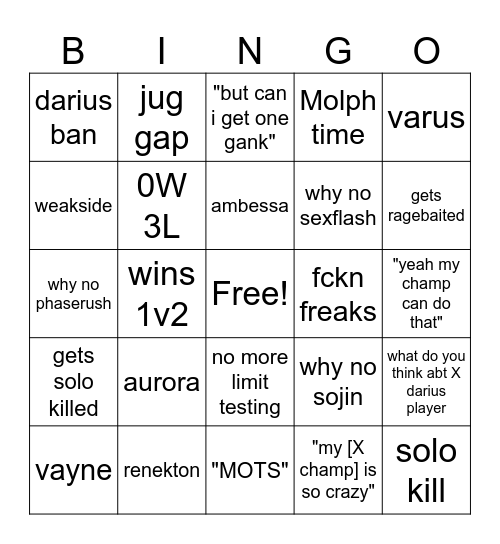 XYZ Bingo Card