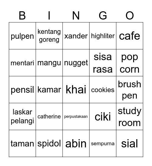 Untitled Bingo Card