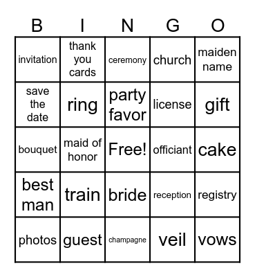 Wedding Bingo Card