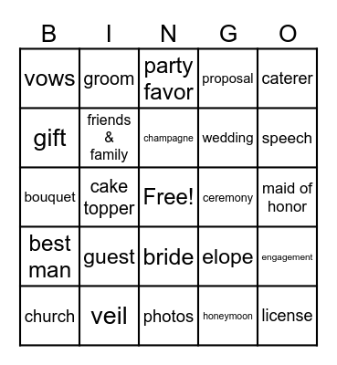 Wedding Bingo Card