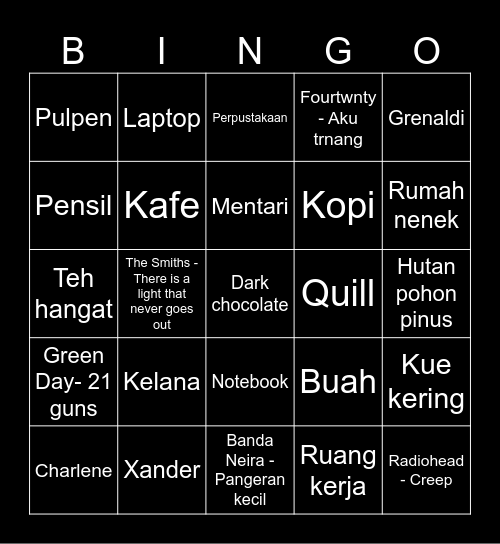 Grenaldi Jovaretti. Bingo Card