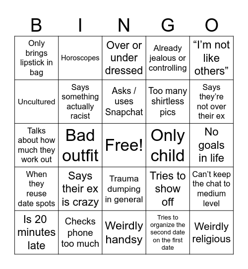 First date bingo Card
