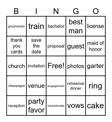 Wedding Bingo Card