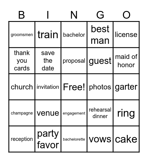 Wedding Bingo Card