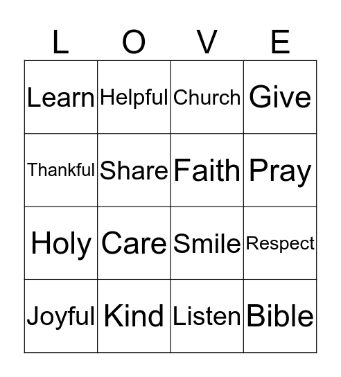 Show God's Love Bingo Card