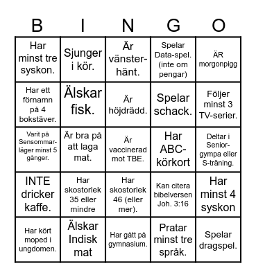 Sensommarbingo 2025 Bingo Card