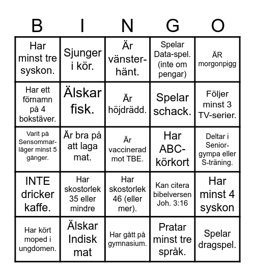Sensommarbingo 2025 Bingo Card