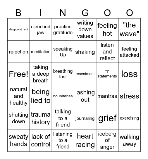 Anger Management Bingo Card