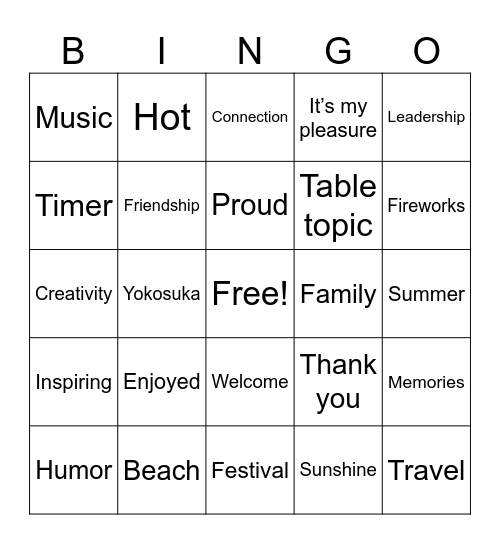 YMTC Bingo Card