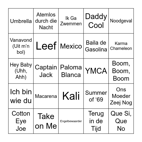 Familiedag Kuijten Muziekbingo Card