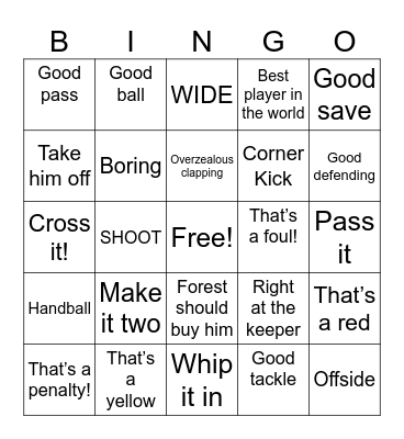 Hubby football Bingo Card