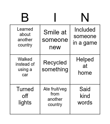 Being a global citizen Bingo Card