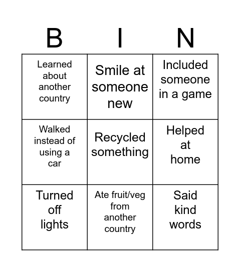 Being a global citizen Bingo Card