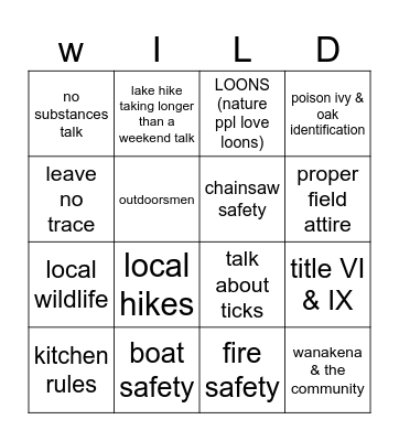 Ranger School Bingo Card