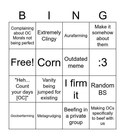 Vanity's Friends Bingo Card