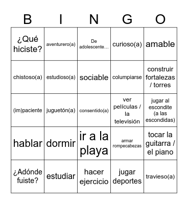 Español 3: Repaso Bingo Card