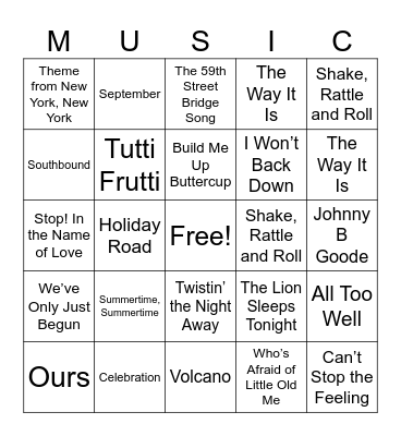 Music Bingo Card