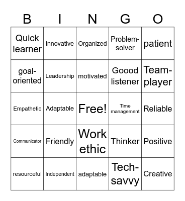 Strengths Bingo Card