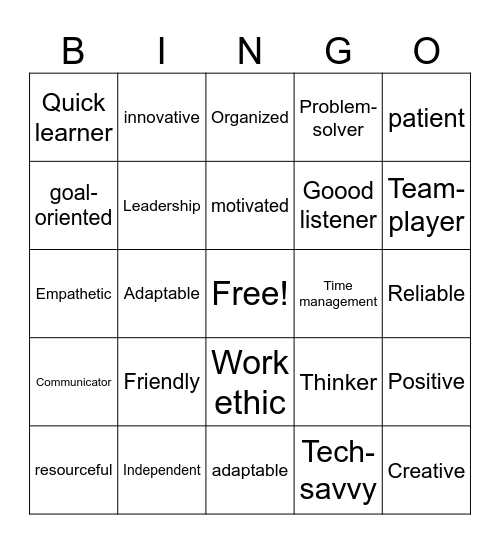 Strengths Bingo Card
