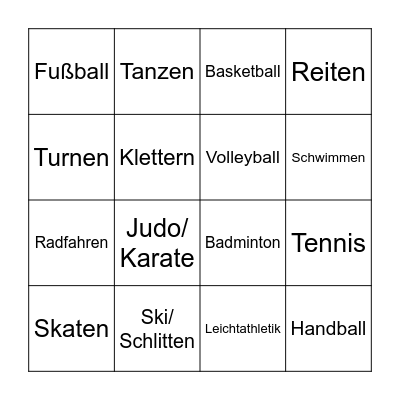 Sportarten Bingo Card