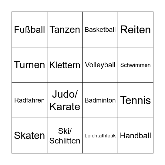 Sportarten Bingo Card
