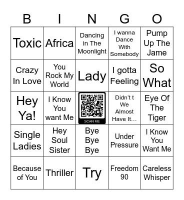 Pop Hits Bingo Card