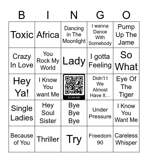 Pop Hits Bingo Card