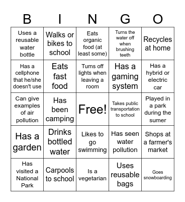 Environmental Science Icebreaker BINGO Card