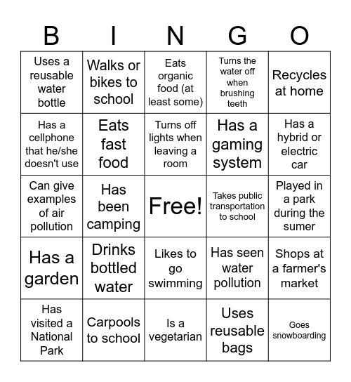 Environmental Science Icebreaker BINGO Card