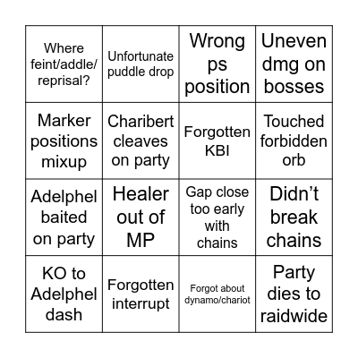 DSR P1 Bingo Card