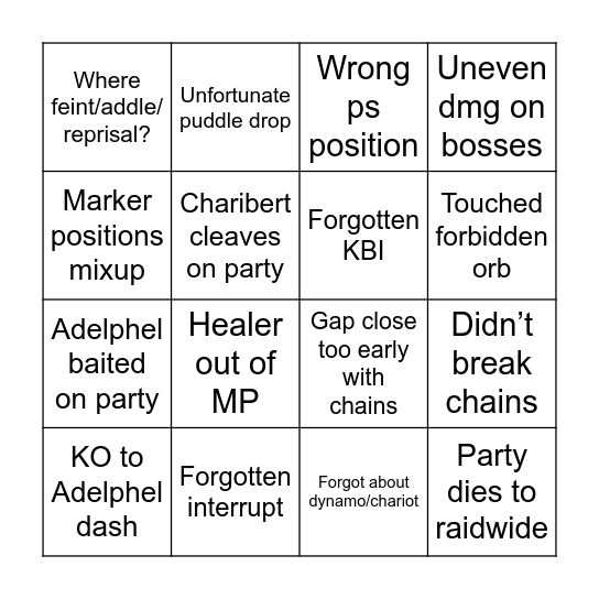 DSR P1 Bingo Card