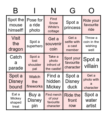 Disneyland Paris Bingo Card