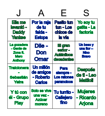 Bingo Musical Bingo Card