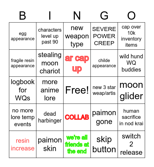 nod krai all patches bingo Card